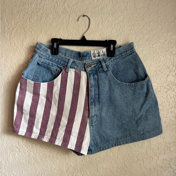 Carolina Blues Pants - Vintage Carolina Blues Color-Block Striped Denim Shorts